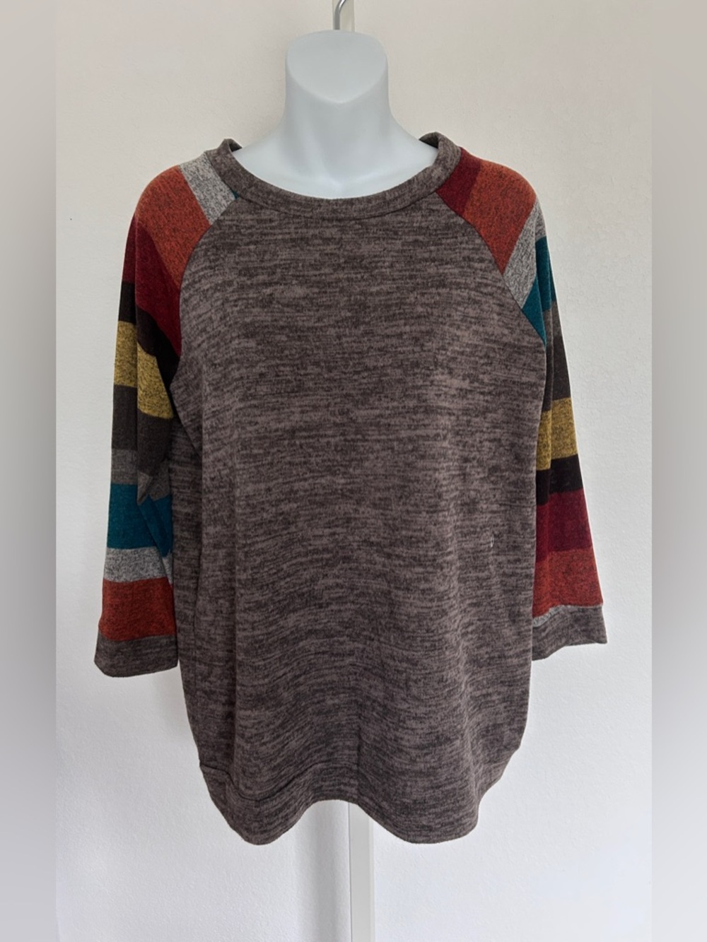 42pops Women’s Brown Pullover Tunic Top Multicolor 3/4 Sleeve Small Relax Fit